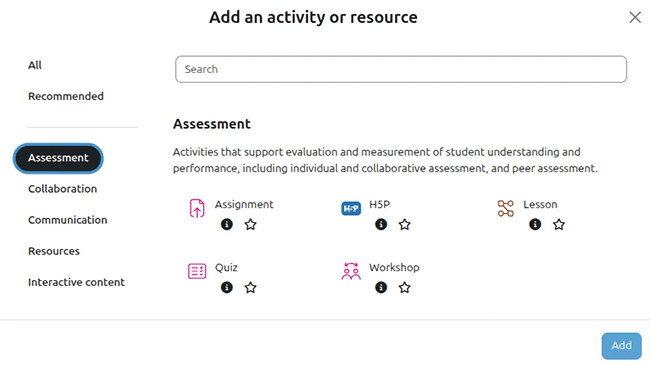 Screenshot showing Activity purpose categories